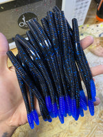 black with blue flake and blue tail 6" finesse worm