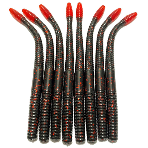 6’’ Finesse Worm | Black Red with Red Tip - Fishing Baits &