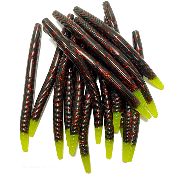 Obee 5" Stick Worm - Black Red Flake Chartreuse Tail - Fishing