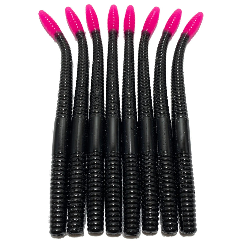 6’’ Finesse Worm | Black Hot Pink Tail - Fishing Baits &