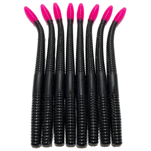 6’’ Finesse Worm | Black Hot Pink Tail - Fishing Baits &