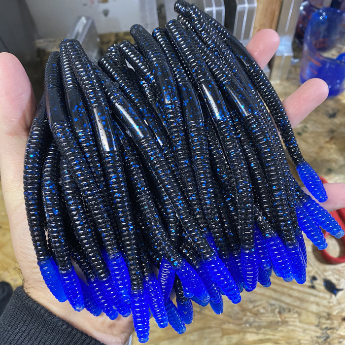 black blue flake with blue tails 6 inch bass fishing finesse worm