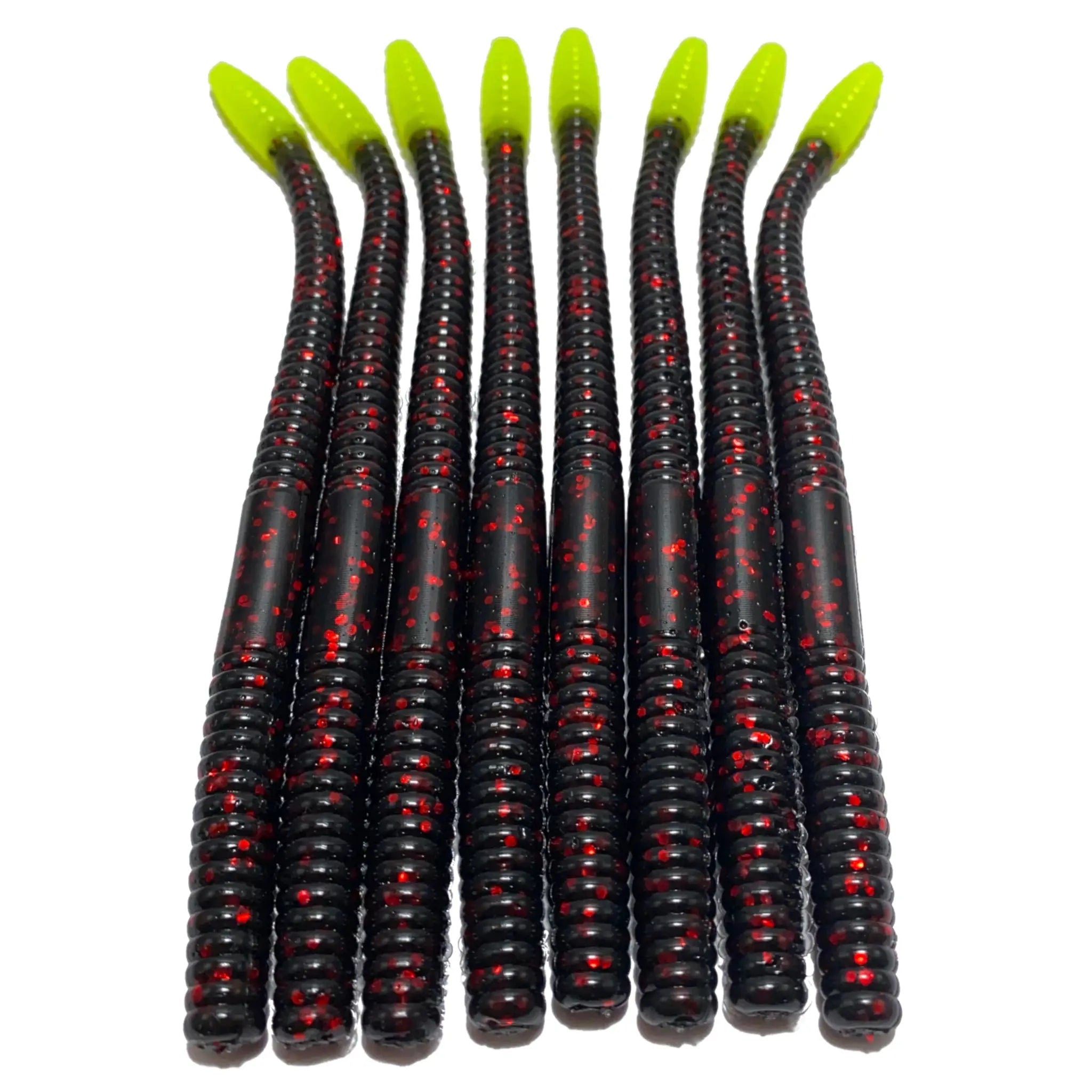 6’’ Finesse Worm | Black Red Flake Chartreuse Tip - Fishing