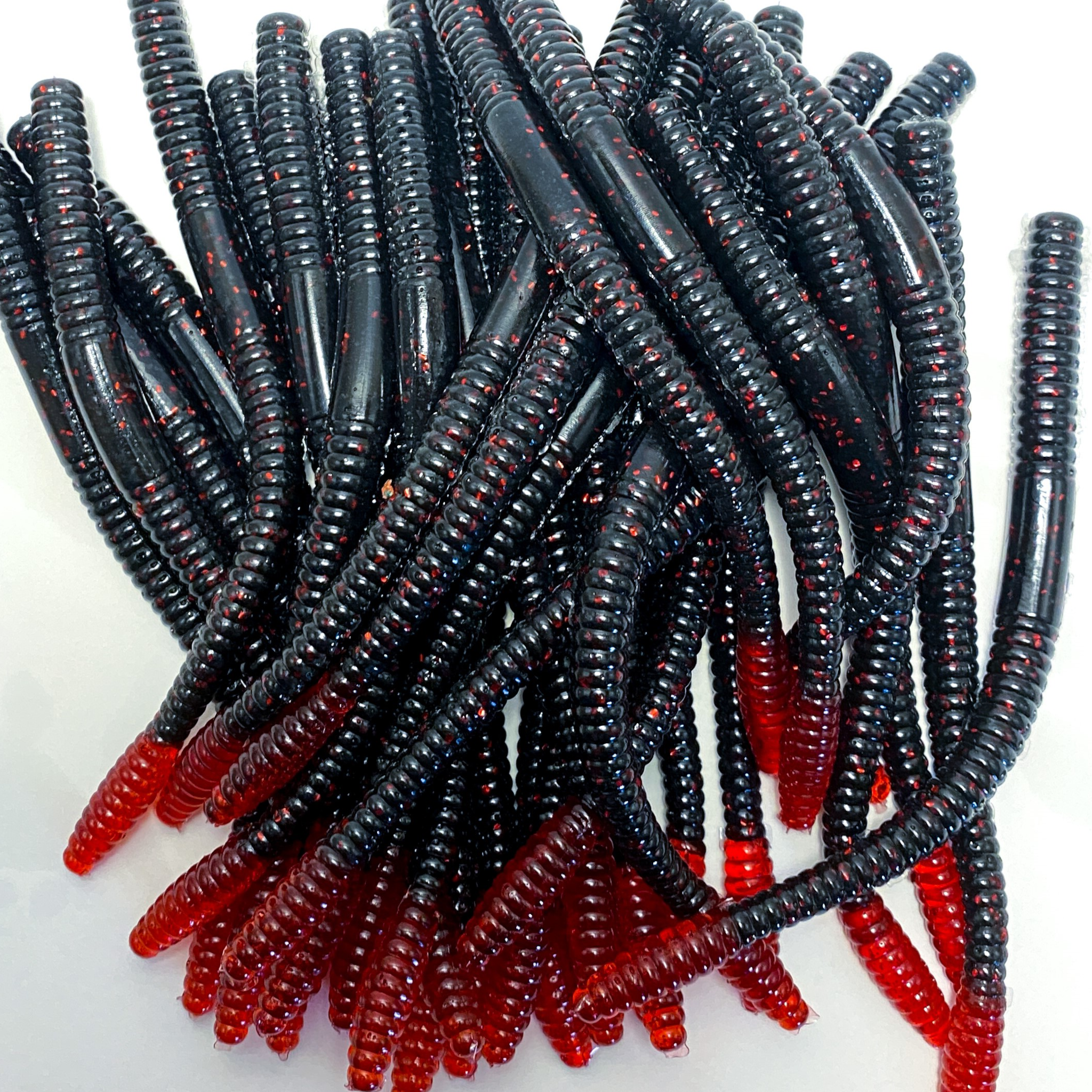 6" Finesse Worm | Black Red with Red Tip
