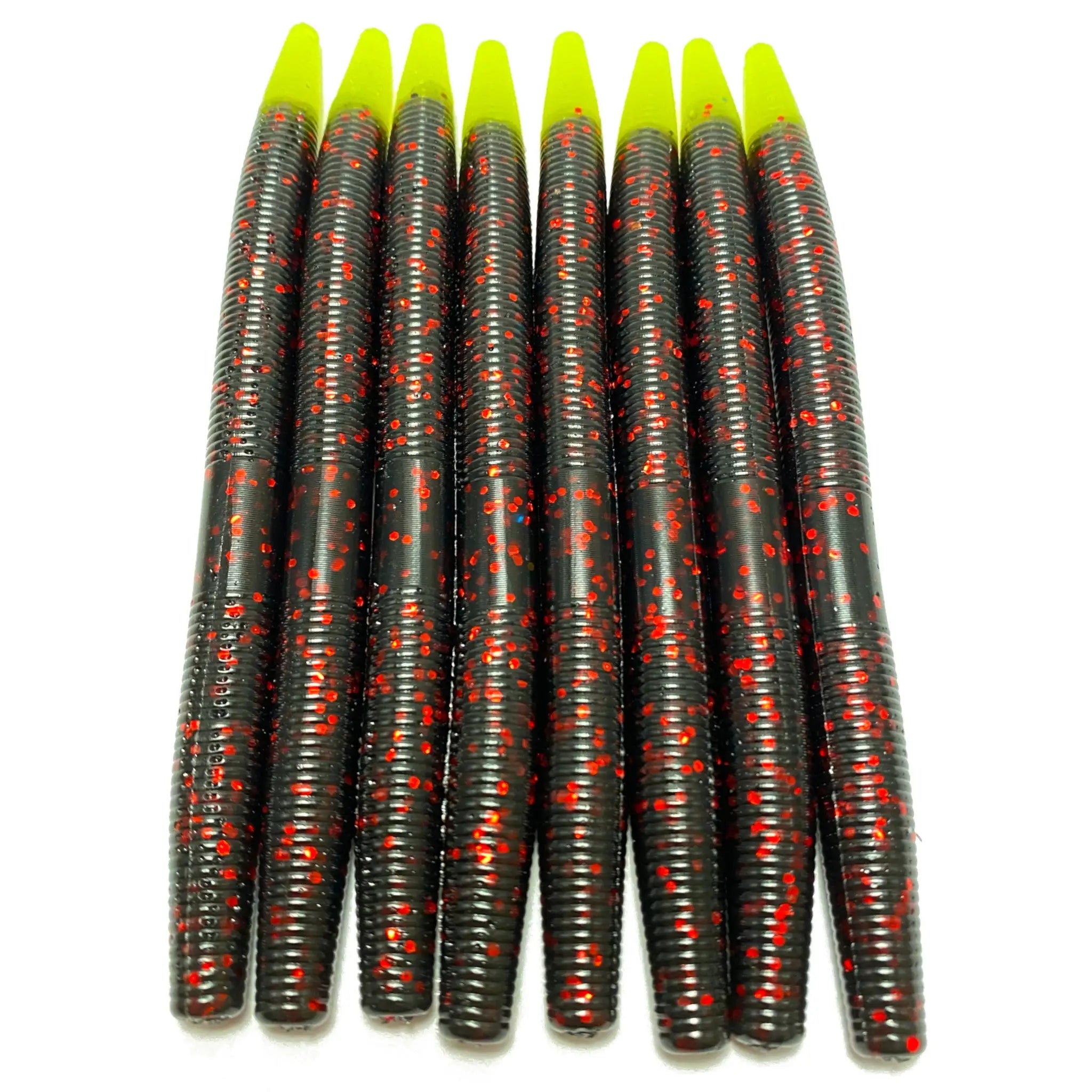 5’’ Stick Worm | Black Red Chartreuse Tail - Fishing Baits