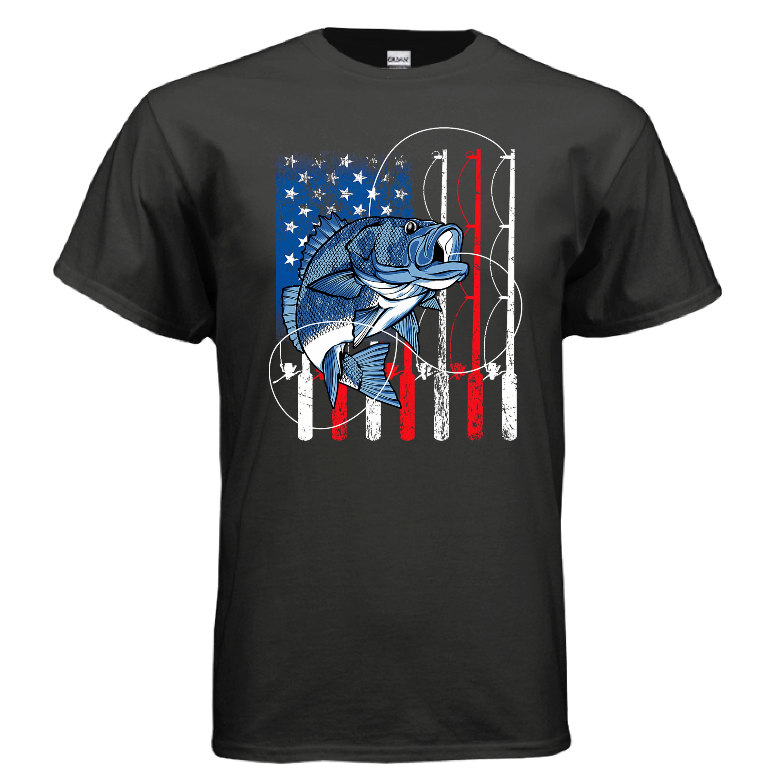 American Flag Fishing T-Shirt | Largemouth Bass Rod Design American Flag Fishing T-Shirt | Largemouth Bass Rod Design