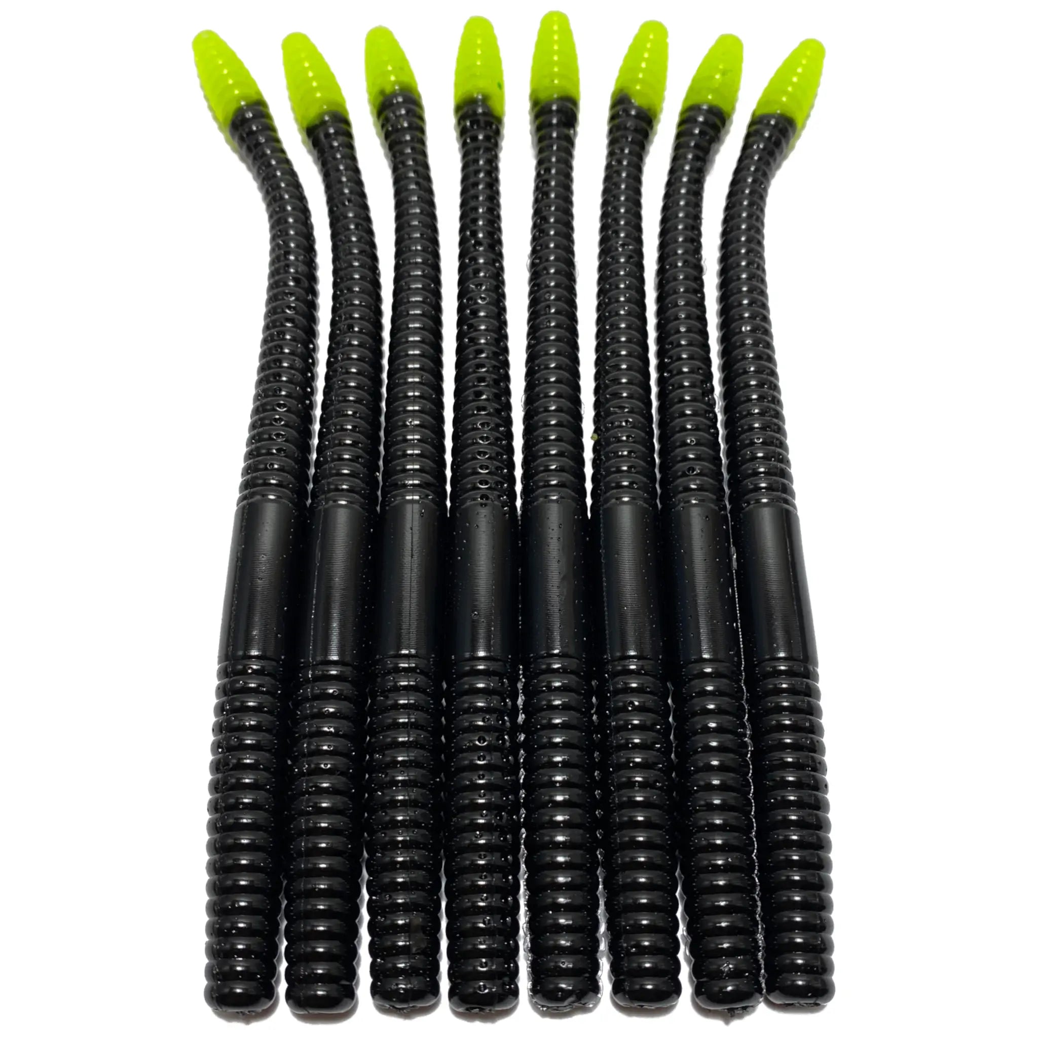 Obee 6’’ Finesse Worm - Black - Chartreuse Tip - 6’’